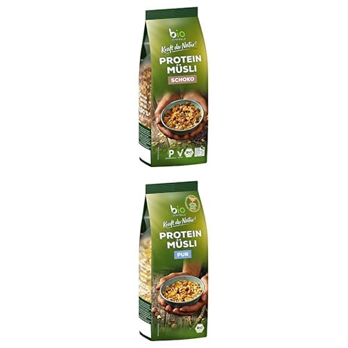 biozentrale Bio Müsli Protein Mix Pack 4er | 2x Pur mit Honig und 2x Schoko als Proteinquelle | Als Frühstück oder Müsli To Go | Perfekte Abwechslung von bioZentrale