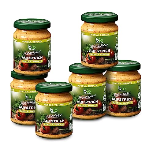 biozentrale Brotaufstrich Rucola Tomate | 6 x 125 g | vegan, gluten- & laktosefrei | fruchtig würzig | Aufstrich auf Basis von Sonnenblumenkernen | lecker auf Brot oder zum Verfeinern von Gerichten von bioZentrale