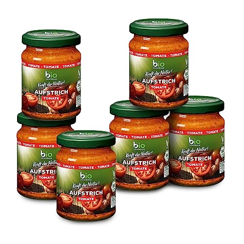 biozentrale Brotaufstrich Tomate | 6 x 125 g Bio | vegan & laktosefrei, fruchtig aromatisch | Aufstrich mit sonnengereiften Tomaten | lecker auf Brot oder zum Verfeinern von Gerichten, Saucen und Dips von bioZentrale
