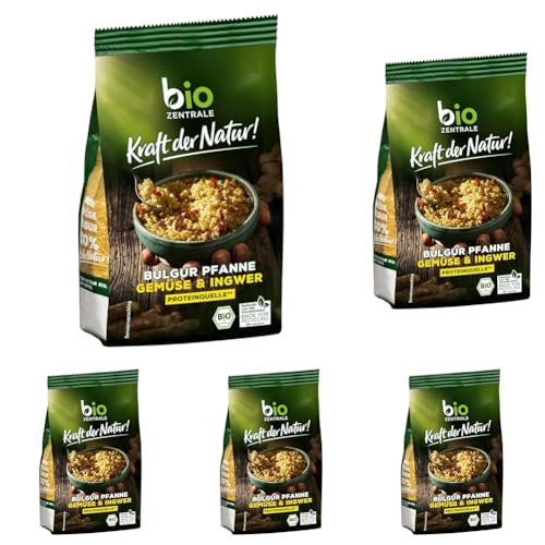 biozentrale Bulgur Pfanne Gemüse & Ingwer | 200 g | perfekt für ein schnelles Essen unterwegs | vegane Proteinquelle | einfach zubereitet (Packung mit 5) von bioZentrale