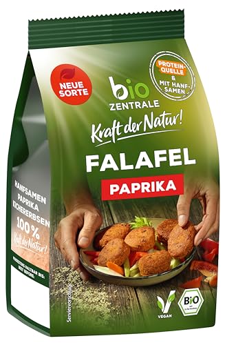 biozentrale Falafel Paprika Hanf | 7x200g | Trockenmischung auf Basis von Kichererbsen mit Hanfsamen und Paprika | Proteinquelle | vegan | schnell & einfach zubereitet von bioZentrale