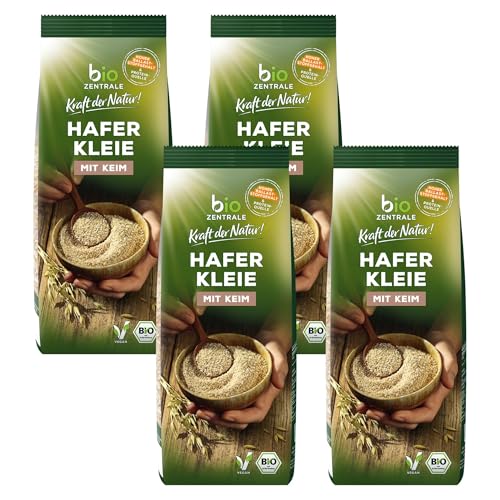 biozentrale Haferkleie - 4x500g (4er Pack) - Bio Alternative zu Haferlocken - Vielseitige Anwendung - Ideal für Müsli und Backen - Ballaststoffreiche Protein Quelle von bioZentrale