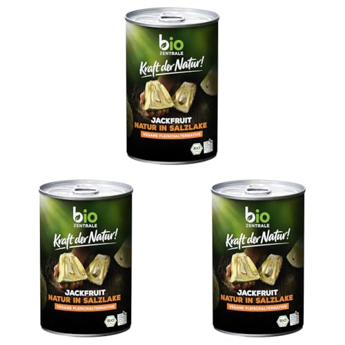 biozentrale Jackfruit Natur in Salzlake | 400 ml Bio vegane Fleischalternative | glutenfrei & ohne Soja | fettarme Ballaststoffquelle, fleischähnliche Textur (Packung mit 3) von bioZentrale