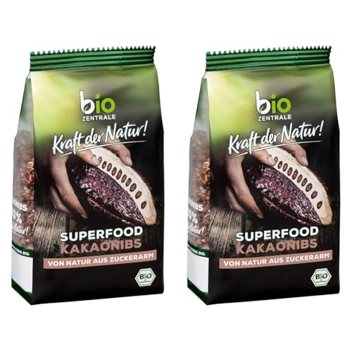 biozentrale Kakaonibs | 200 g Bio Superfood | zuckerarme, geröstete Kakaobohnenstückchen | zum Verfeinern von Müslis, Smoothies und mehr (Packung mit 2) von bioZentrale