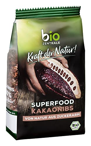 biozentrale Kakaonibs | 200 g Bio Superfood | zuckerarme, geröstete Kakaobohnenstückchen | zum Verfeinern von Müslis, Smoothies und mehr von bioZentrale