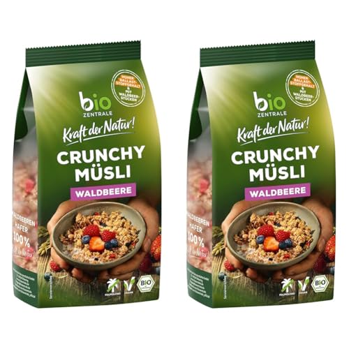 biozentrale Müsli Crunchy Waldbeere | 375 g Bio Müsli | Ideal fürs Frühstück und den Müslibecher 2 go | Alternative zum Müsliriegel (Packung mit 2) von bioZentrale