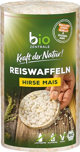 biozentrale Reiswaffeln Hirse Mais | 12er Pack (12x100g) | Vorteilspack | Glutenfrei & Vegan | Wichtige Ballaststoff Quelle | Auch als Snack von bioZentrale