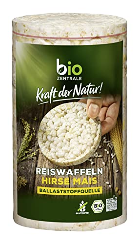 biozentrale Reiswaffeln Hirse Mais | 100 g | vegan, glutenfrei und laktosefrei | aus nur 3 Zutaten | Ballaststoffquelle | nicht frittiert von bioZentrale