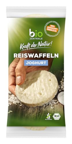 biozentrale Reiswaffeln Joghurt | 12x100 g | vegan & glutenfrei | Ballaststoffquelle | nicht frittiert und mit 60% Joghurtüberzug von bioZentrale