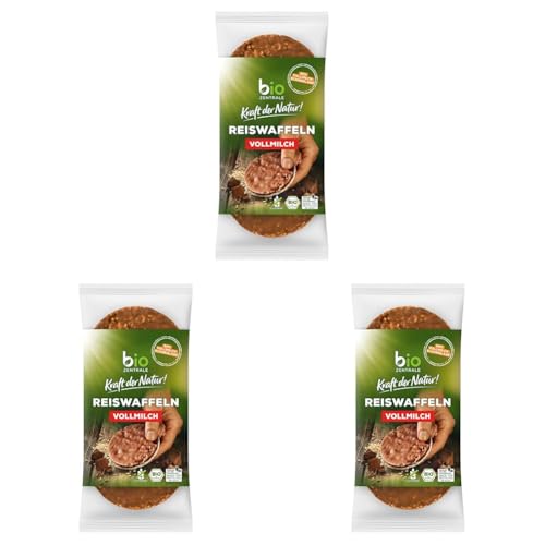 biozentrale Reiswaffeln Vollmilch | 100 g | Bio glutenfrei | Ballaststoffquelle | nicht frittiert und mit 60% Vollmilchschokolade (Packung mit 3) von bioZentrale