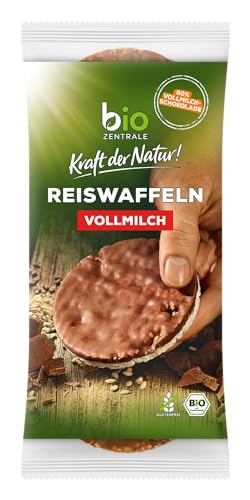 biozentrale Reiswaffeln Vollmilch | 12er Pack (12x100 g) | Bio glutenfrei | Ballaststoffquelle | nicht frittiert und mit 60% Vollmilchschokolade von bioZentrale