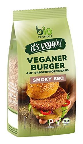 biozentrale Veganer Burger Smoky BBQ 170 g ca. 4 Burger, vegane Fleisch-Alternative aus Erbsenprotein, hoher Proteingehalt, ohne Soja, zum Braten und Grillen von bioZentrale