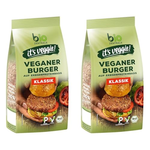 biozentrale Veggie Burger Klassik | 170 g, circa 4 Burger| vegane Fleisch-Alternative aus Erbsenprotein | hoher Proteingehalt | ohne Soja | zum Braten und Grillen (Packung mit 2) von bioZentrale