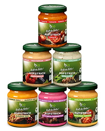 biozentrale Brotaufstriche Bestseller-Box | 6 x 125 g | vegan & laktosefrei | 6 beliebte Aufstriche im Vorteilspack | lecker auf Brot oder zum Verfeinern von Gerichten von bioZentrale