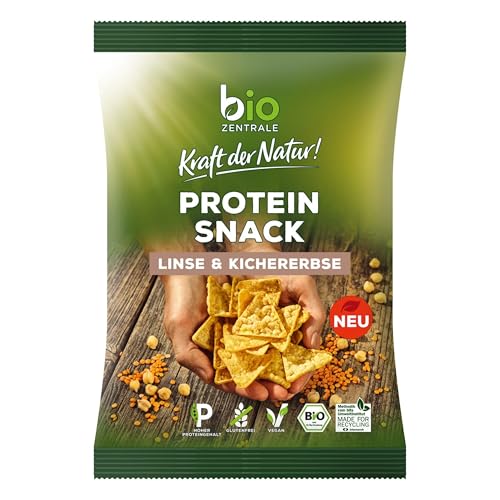 biozentrale Protein Snack Linse & Kichererbse, 8 x 50 g (8er Pack), 26g Protein/100g, vegan & glutenfrei, über 70% Hülsenfrüchte, nicht frittiert, lecker mit unseren Aufstrichen von bioZentrale