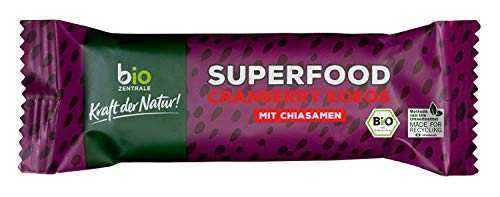 biozentrale Riegel Superfood Cranberry Kokos, 12 Stück 480 g, palmölfrei & ohne künstliche Aromen, mit Cashewkernen, Cranberries & Kokosraspeln, hoher Ballaststoffgehalt, Snack für unterwegs von bioZentrale