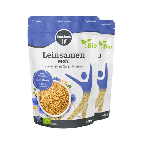 2 x borchers Bio Leinsamenmehl | Goldleinsaat | Von Natur aus Ballaststoffreich | Hoher Eiweißgehalt | Vegan | 400 g von borchers