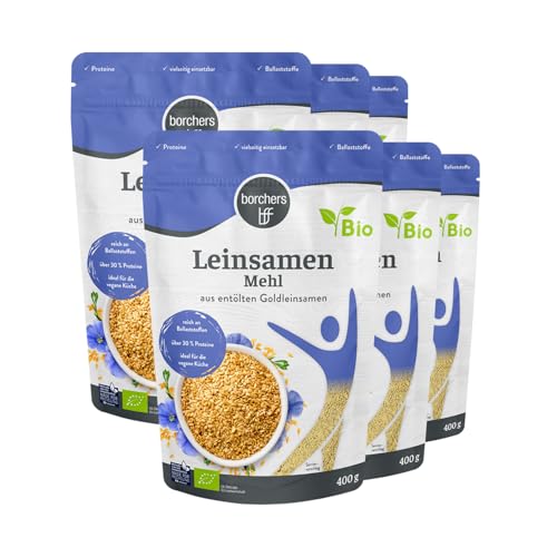 6 x borchers Bio Leinsamenmehl | Goldleinsaat | Von Natur aus Ballaststoffreich | Hoher Eiweißgehalt | Vegan | 400 g von borchers