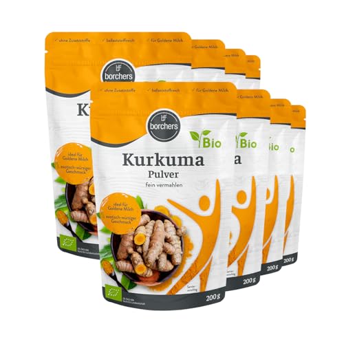 8 x borchers Bio Kurkuma Pulver | Bio Qualität | Vegan | Zuckerarm | Für Kurkuma-Latte & Goldene Milch | 200 g von borchers