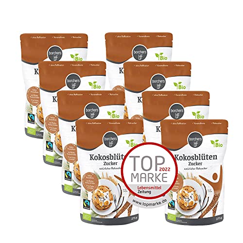 borchers Bio Fairtrade Kokosblütenzucker | 8er Set | Vanille Karamell Note | Schonend aufgekocht | 8x 275g von borchers