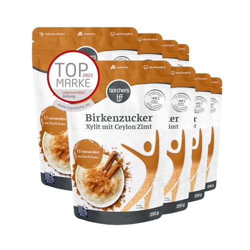 borchers Birkenzucker 100% Xylit mit Ceylon Zimt | 8 Beutel à 250g | Zuckerfrei | Zahnfreundlich | weniger Kalorien | 8x 250g von borchers