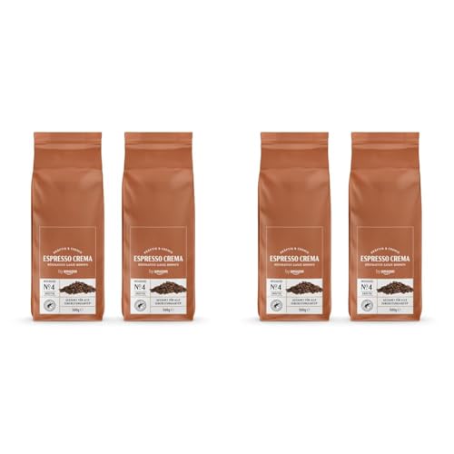 by Amazon Espresso Crema Kaffeebohnen, Leichte Röstung, 1 kg, 4 Packungen mit 500 g – Rainforest Alliance-Zertifizierung von by Amazon