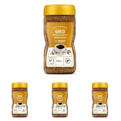 by Amazon Gold Instant Kaffee, Mittlere Röstung, 200g, 1er-Pack - Rainforest Alliance-Zertifizierung (Packung mit 4) von by Amazon