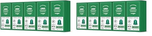 by Amazon Lungo Aluminium-Kaffeekapseln, kompatibel mit Nespresso, mittelgeröstet, 100 Stück (10 Packungen mit je 20 Stück) – Rainforest Alliance zertifiziert von by Amazon