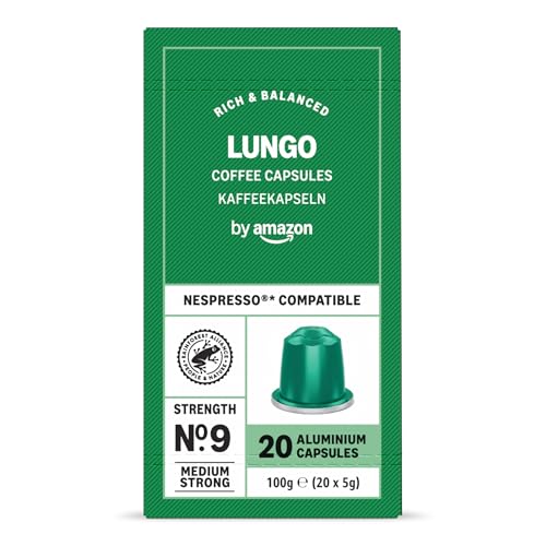 by Amazon Lungo Aluminium-Kaffeekapseln, kompatibel mit Nespresso, mittelgeröstet, 20 Stück – Rainforest Alliance zertifiziert von by Amazon