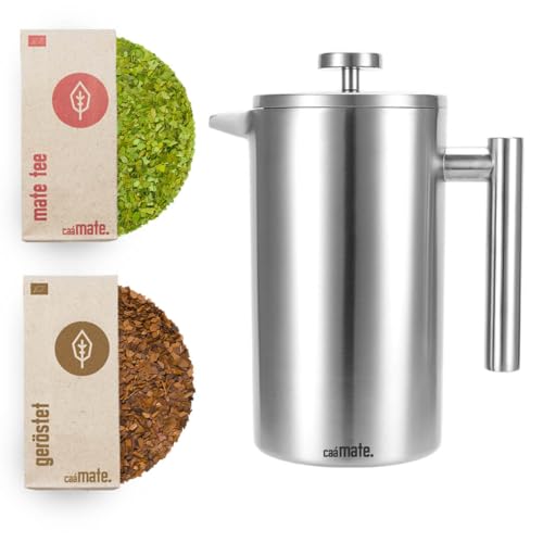 Mate Tee Fench Press Set ● 2x BIO Yerba Mate Teesorten French Press Thermo mit Warmhalte-Funktion (350 ml) von caámate.