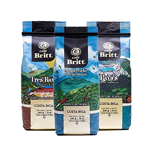 Costa Rican Gourmet Coffee 3-Pack, Medium Light & Dark Roast, Ground, Gemahlen von Cafe Britt