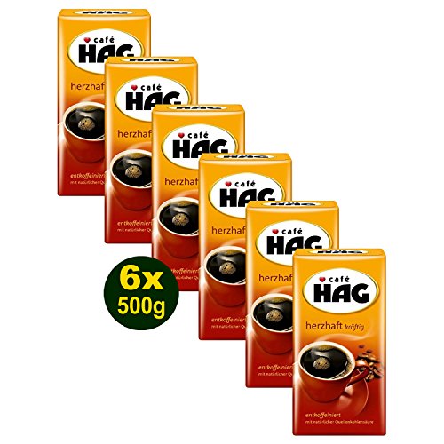 Cafe HAG, Kaffee Herzhaft kräftig 6x 500g (3000g) Filterkaffee - Röst Cafe entkoffeiniert von cafe HAG