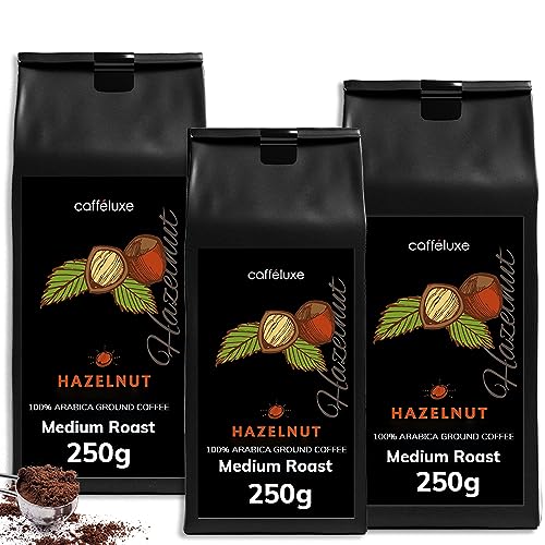 Caffeluxe Flavoured Ground Coffee - Hazelnut 3 Pack (250g Per Bag) von cafféluxe