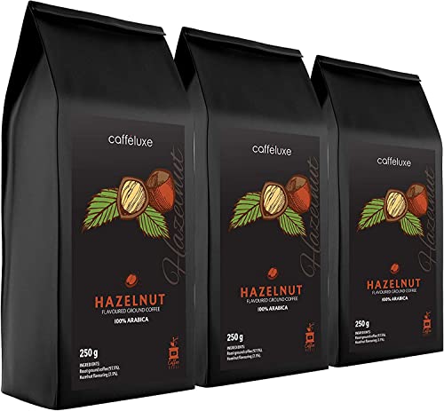 Caffeluxe Flavoured Ground Coffee - Hazelnut 3 Pack (250g Per Bag) von cafféluxe