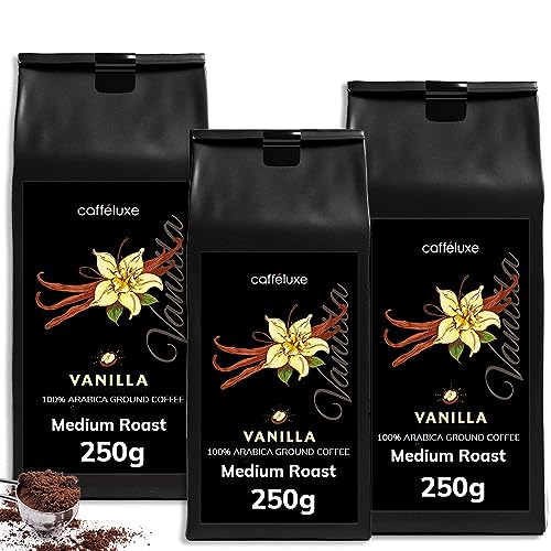 Caffeluxe Flavoured Ground Coffee - Vanilla 3 Pack (250g Per Bag) von cafféluxe