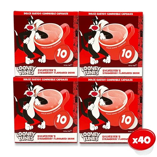 cafféluxe Aromatisiertes Milchgetränk Dolce Gusto Kompatible Pods - Looney Tunes Sylvesters Erdbeere - Warmes Milchgetränk oder Milchshake - 40 Kapseln (1 Stück, 40 Stück) von cafféluxe