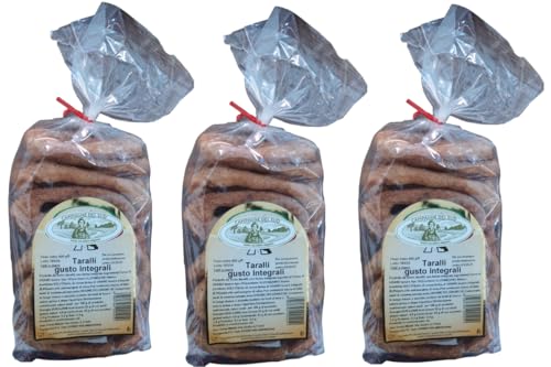 Packungen Taralli Pugliesi Geschmack Extra natives Olivenöl Handgefertigtes Qualitäts-Backprodukt Handgemachte Wärmer mit einzigartigem Geschmack Ideal für Aperitifs Snacks (Integral) von campagne del sud