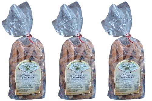 Packungen Taralli Pugliesi Geschmack Extra natives Olivenöl Handgefertigtes Qualitäts-Backprodukt Handgemachte Wärmer mit einzigartigem Geschmack Ideal für Aperitifs Snacks (Kartoffel) von campagne del sud