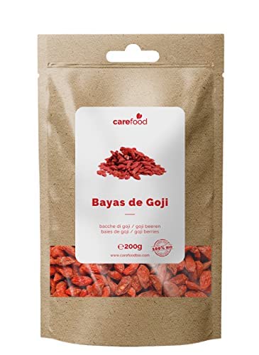 Carefood - Bio Goji Beeren - Superfood 100% Natürliche Trockenfrüchte - Snack Ökologisch ohne Zuckerzusatz und für Veganer Geeignet - Süßer Geschmack mit einer Leichten Säure - 200 g von carefood