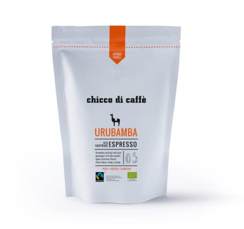 chicco di caffè | Bio Espresso Urubamba | geröstete, ganze Kaffeebohnen | 80% Arabica - 20% Robusta Espressobohnen | aus biologischem Anbau | Fairtrade von chicco di caffè