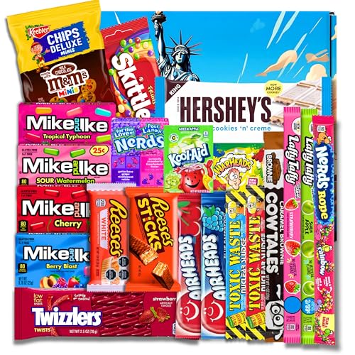 Amerikanische Süßigkeiten Box – 18 Original US-Snacks | Perfekte Geschenkidee & Partybox | Beliebte Süßigkeiten aus den USA | Ideal zum Verschenken von crela packs