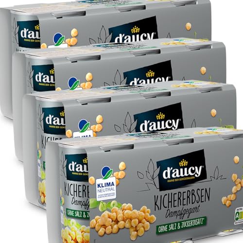 d'aucy Kichererbsen - 100% ohne Salz und Zuckerzusatz, ohne Konservierungsstoffe, klimaneutral, 4 Pack = 12 x 110 Gramm Dose von d'aucy