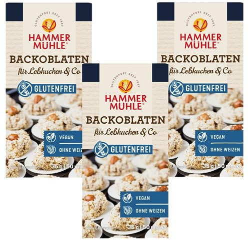 Hammermühle glutenfreie vegane Backoblaten 50mm - Oblaten zum Backen von Makronen, Lebkuchen, Plätzchen 3er Pack 3x35Stück, 3x35g von Hammermühle