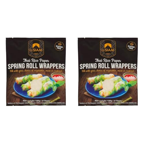 deSIAM Spring Roll Wrappers, Reispapierhüllen für thailändische Frühlingsrollen – 100% Weizenfrei & Vegan 100g (Packung mit 2) von deSiam