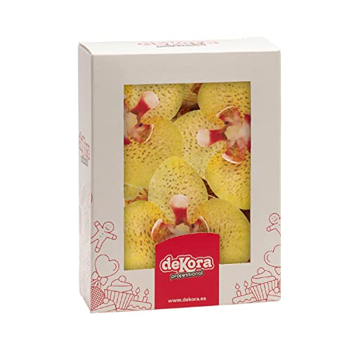 Dekora - Orchideen Tortendeko Essbar | 10 Essbare Blumen für Torte aus Esspapier - Gelb - 7,5 x 8,5 cm von dekora