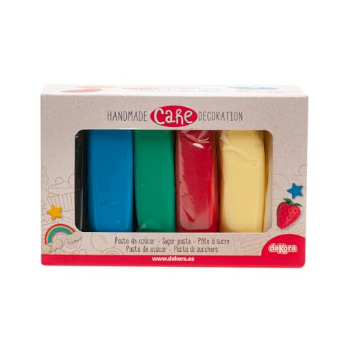 Dekora - Kuchendeko Fondant Set - Tortenfondant Zuckerpaste für Torten und Cupcakes - Rollfondant für die Herstellung aller Arten von Dekorationen - Einfaches Formen - Pack mit 6 Farben von dekora