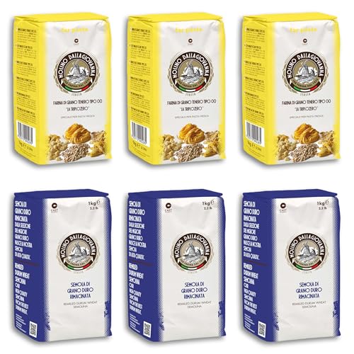 DELICRET - Pastamehl Set | 3x 1kg Pasta Mehl Typ 00 + 3x 1kg Semola Rimacinata von der Mühle Molino Dallagiovanna | Nudelgriess hartweizengrieß nudelmehl von delicret the delicate secrets of the world