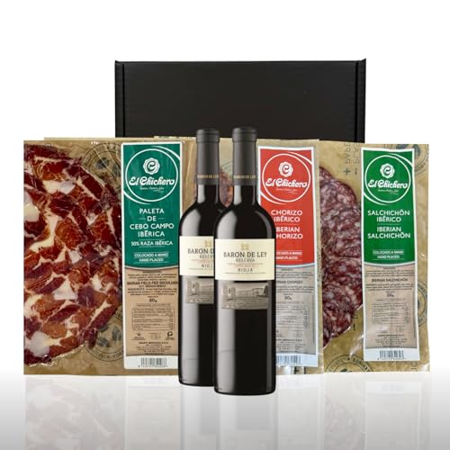 Iberisches Gourmet-Set: Pata Negra Schinken, Chorizo, Salchichón & Rot wein Rioja Baron de Ley Reserva von detapasbox