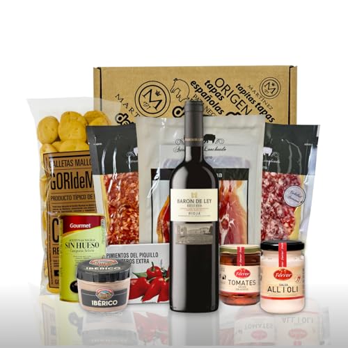 Spanischer Gourmet Geschenkkorb: Ibérico-Schinken, Chorizo, Pata Negra, Baron de Ley Reserva und weitere Spezialitäten von detapasbox