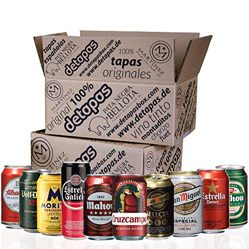Spanisches Bier - Geschenke, 10 Dosen 330 ml, San Miguel, Cruz Campo, Estrella Galicia, Mahou von detapasbox